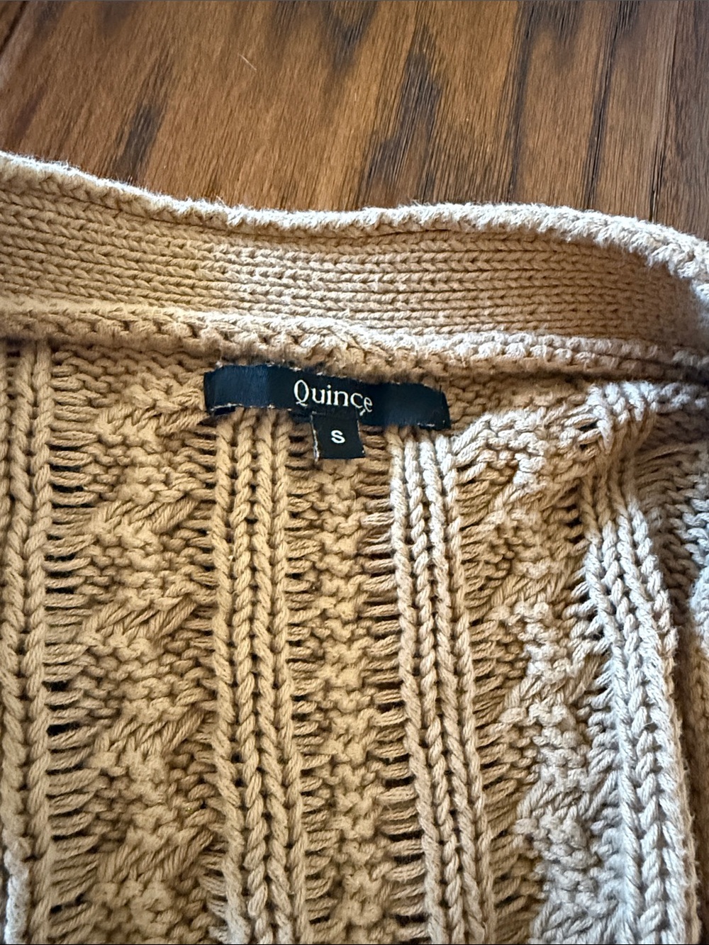 Quince Camel Cable Knit Button-Front Women's Sweater Cardigan - Picture 2 of 3